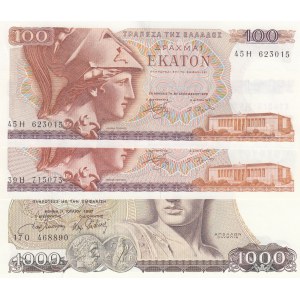 Greece, 100 Drachmaes and 1000 Drachmaes, 1978/ 1987, UNC, p200a/ p202a, (Total 3 Banknotes)