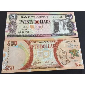 Guyana, 20 Dollars and 50 Dollars, UNC, p30/ p41, (Total 2 Banknotes)