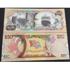Guyana, 20 Dollars and 50 Dollars, UNC, p30/ p41, (Total 2 Banknotes)