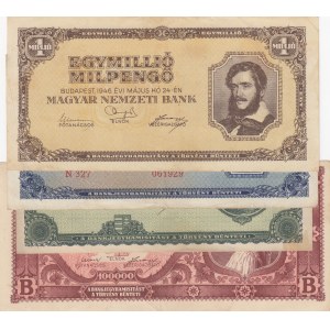 Hungary, 100.000 Pengö, 1.000.000 Pengö (2) and 100.000.000 Pengö, VF / XF, (Total 4 banknotes)