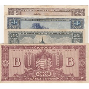 Hungary, 100.000 Pengö, 1.000.000 Pengö (2) and 100.000.000 Pengö, VF / XF, (Total 4 banknotes)