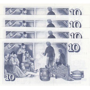 Iceland, 10 Kronurs, 1961, UNC, p48a, (Total 4 Banknotes)