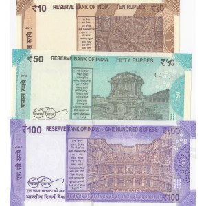 India, 10 Rupees, 50 Rupees and 100 Rupees, 2017/2018, UNC, (Total 3 banknotes)