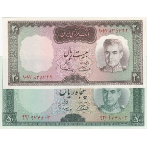 Iran, 20 Rials and 50 Rials, 1969, UNC, p84/ p85a, (Total 2 Banknotes)