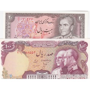 Iran, 20 Rials and 100 Rials, 1974-1979/ 1976, UNC, p100c/ p108, (Total 2 Banknotes)