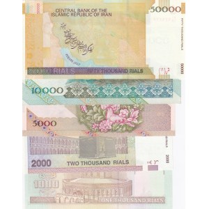 Iran, 1000 Rials, 2000 Rials, 5000 Rials, 10.000 Rials and 50.000 Rials, 1992 / 2006, UNC, p143 / p149, (Total 5 banknotes)