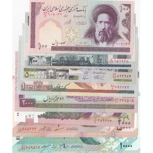 İran, 100 Rials, 200 Rials, 500 Rials, 1000 Rials, 2000 Rials (2), 5000 Rials (2) and 10.000 Rials, AUNC / UNC, (Total 9 banknotes)