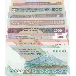 İran, 100 Rials, 200 Rials, 500 Rials, 1000 Rials, 2000 Rials (2), 5000 Rials (2) and 10.000 Rials, AUNC / UNC, (Total 9 banknotes)