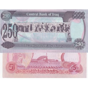 Iraq, 5 Dinar and 250 Dinar, 1992 / 1995, AUNC / UNC, p80 / p85, (Total 2 banknotes)
