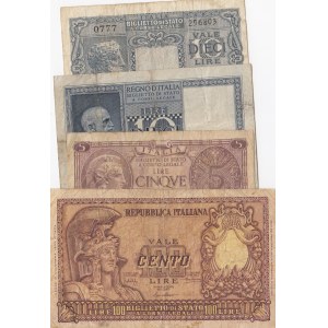 İtaly, 5 Lire, 10 Lire (2) and 100 Lire, 1935/1944/1951, FINE / VF, p25/p31/p32/p92, (Total 4 banknotes)