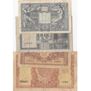 İtaly, 5 Lire, 10 Lire (2) and 100 Lire, 1935/1944/1951, FINE / VF, p25/p31/p32/p92, (Total 4 banknotes)