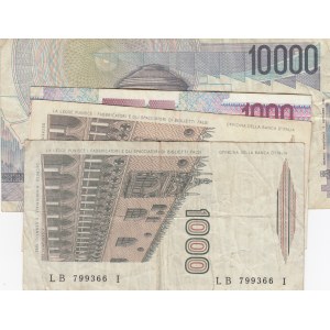 İtaly, 1000 Mil (3) and 10.000 Lire, 1982/1984/ 1990, FINE / VF, (Total 4 banknotes)