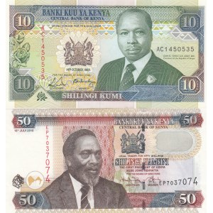 Kenya, 10 Shillings and 50 Shillings, 1989 / 2010, UNC, p24a  / p47e, (Total 2 banknotes)