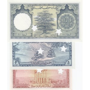 Lebanon, 1 Livre, 5 Livres and 100 Livres, 1952-1964, UNC, p55s2/ p56s2/ p60s2, SPECIMEN