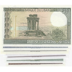 Lebanon, 1 Livres, 5 Livres, 10 Livres, 25 Livres, 50 Lives, 100 Livres and 250 Livres, 1964-1978, UNC, p61-67, (Total 7 banknotes)