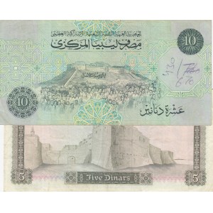 Libya, 5 Dinars and 10 Dinars, 1971/1991, XF, p36/p61b, (Total 2 banknotes)