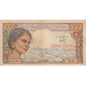 Madagascar, 500 Francs (100 Ariary), 1966, POOR, p58a
