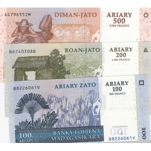 Madagascar, 100 Ariary, 200 Ariary and 500 Ariary, 2004, UNC, p86/p87/p88, (Total 3 banknotes)