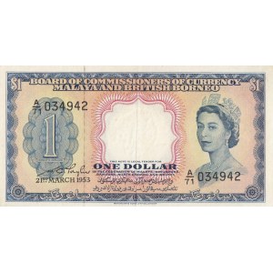 Malaya and British Borneo, 1 Dollar, 1953, XF (+), p1a