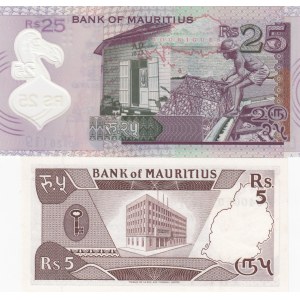 Mauritius, 5 Rupees and 25 Rupees, 1985/ 1998, UNC, p34/ p42, (Total 2 Banknotes)