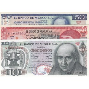 Mexico, 10 Pesos, 20 Pesos and 50 Pesos, 1977/1981, UNC, p63i/p64d/p73, (Total 3 banknotes)
