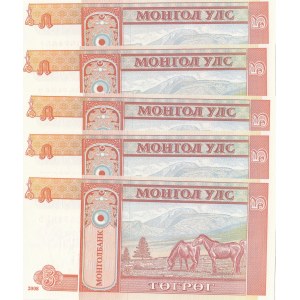 Mongolia, 5 Tugrik, 2008, UNC, p61Ba, (Total 5 Banknotes)