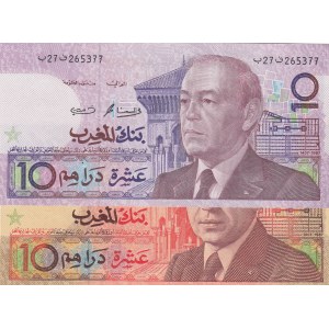 Morocco, 10 Dirhams (2), 1987-1991, XF / UNC, p60b / 63b, (Total 2 banknotes)