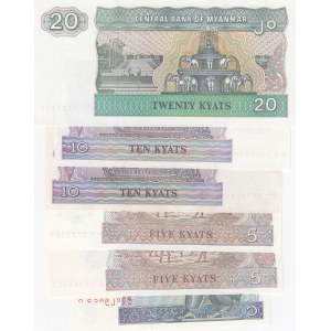 Mianmar, 1 Kyat, 5 Kyat (2), 10 Kyat (2) and 20 Kyat, 1994/1996, UNC, p69 / p70 /p71 / p72, (Total 6 banknotes)