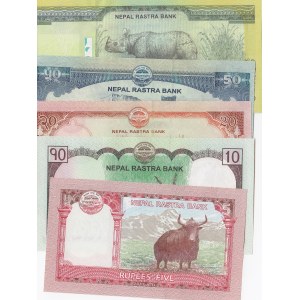 Nepal, 5 Rupees, 10 Rupees, 20 Rupees, 50 Rupees and 100 Rupees, 2012/2013, UNC, (Total 5 banknotes)