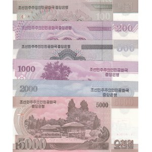 North Korea, 100 Won, 200 Won, 500 Won, 1000 Won, 2000 Won and 5000 Won, 2008, UNC, SPECIMEN, (Total 6 banknotes)
