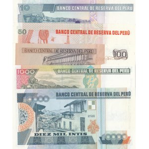 Peru, 10 İntis, 50 İntis, 100 İntis, 1000 İntis and 10.000 İntis, 1987/1988, UNC, (Total 5 banknotes)