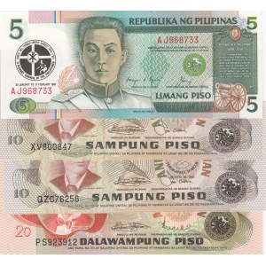 Philippines, 5 Piso, 10 Piso, 10 Piso and 20 Piso, 1991/ 1981, UNC, p179/ p161b/ p167a/ p162a, (Total 4 Banknotes)