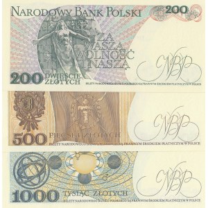 Poland, 200 Zlotych, 500 Zlotych and 1000 Zlotych, 1982/1988, UNC, p144/p145/p146, (Total 3 banknotes)