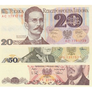 Poland, 20 Zlotych, 50 Zlotych and 100 Zlotych, 1982/ 1988/ 1988, UNC, p149a/ p142c/ p143e, (Total 3 Banknotes)