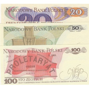 Poland, 20 Zlotych, 50 Zlotych and 100 Zlotych, 1982/ 1988/ 1988, UNC, p149a/ p142c/ p143e, (Total 3 Banknotes)