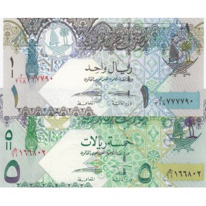 Qatar, 1 Riyal and 5 Riyals, 2003, UNC, p20/p21, (Total 2 banknotes)