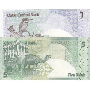 Qatar, 1 Riyal and 5 Riyals, 2003, UNC, p20/p21, (Total 2 banknotes)