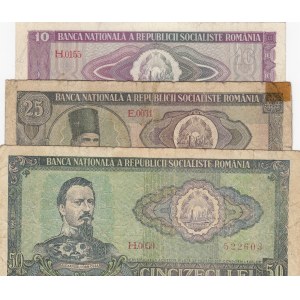 Romania, 10 Lei, 25 Lei and 50 Lei, 1966, FINE / VF, p94/p95/p96, (Total 3 banknotes)