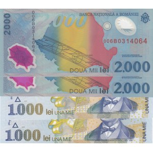 Romania, 1000 Lei and 2000 Lei, 1998/ 1999, UNC, p106/ p111a, (Total 5 Banknotes)