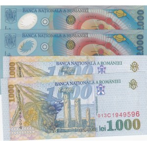 Romania, 1000 Lei and 2000 Lei, 1998/ 1999, UNC, p106/ p111a, (Total 5 Banknotes)