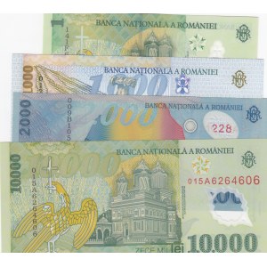 Romania, 1 Lei, 1000 Lei, 2000 Lei and 10000 Lei, UNC, p117i/ p106/ p111a/ p112a, (Total 4 Banknotes)