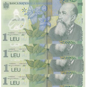 Romania, 1 Leu, 2005, UNC, p117i, (Total 4 Banknotes)