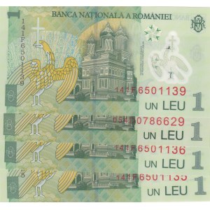 Romania, 1 Leu, 2005, UNC, p117i, (Total 4 Banknotes)