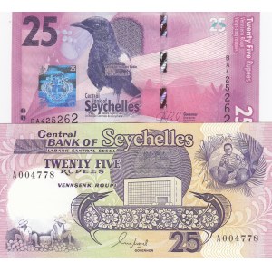 Seychelles, 25 Rupees and 25 Rupees, 1989/ 2016, UNC, p33/ p48, (Total 2 Banknotes)