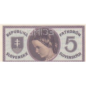 Slovakia, 5 Korun, 1945, UNC, p8a, SPECIMEN