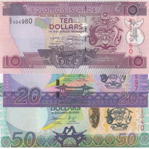 Solomon Islands, 10 Dollars, 20 Dollars and 50 Dollars, 2006/ 2006/ 2004, UNC, p27/ p28/ p29, ( Total 3 Banknotes)