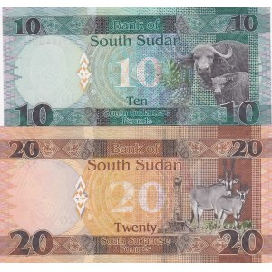 South Sudan, 10 Pounds and 20 Pounds, 2015, UNC, p12/ p13, (Total 2 Banknotes)