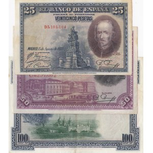 Spain, 25 Pesetas, 50 Pesetas and 100 Pesetas, 1925/1928, XF, p69/p74/p75, (Total 3 banknotes)