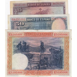 Spain, 25 Pesetas, 50 Pesetas and 100 Pesetas, 1925/1928, XF, p69/p74/p75, (Total 3 banknotes)