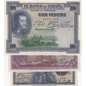Spain, 25 Pesetas, 50 Pesetas and 100 Pesetas, 1925 / 1928, AUNC, p74 /p75/ p76, (Total 3 banknotes)